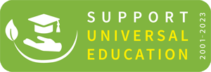 marco verde con letras en blanco "Support Universal Education"