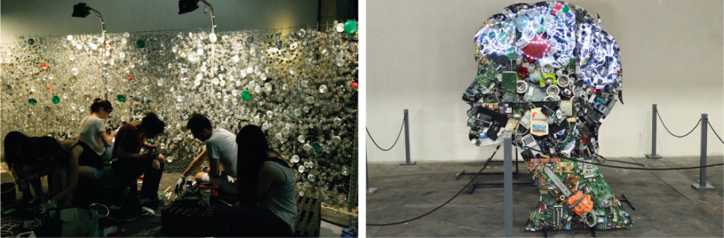 escultura con material electronico reciclado