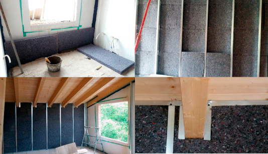 material aislante fabricado con residuos textiles y colocado en paredes