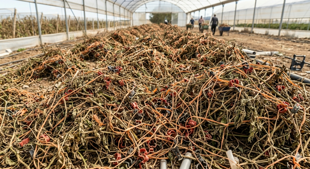 Restos vegetales de cultivo con plásticos