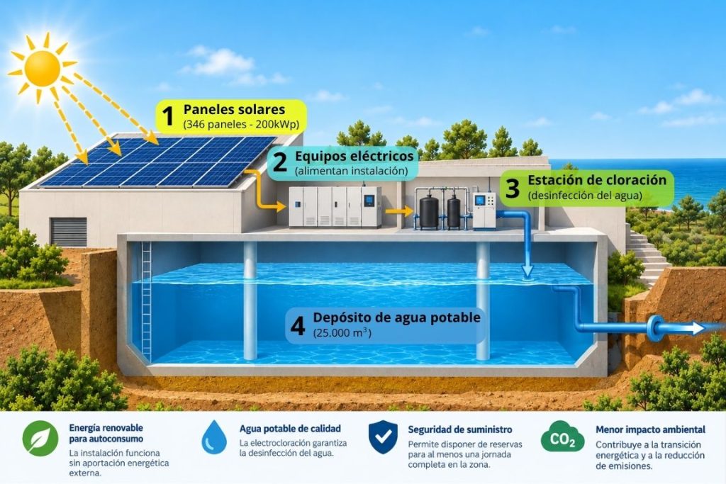 pasos abastecimiento energía para depósito agua cunit
